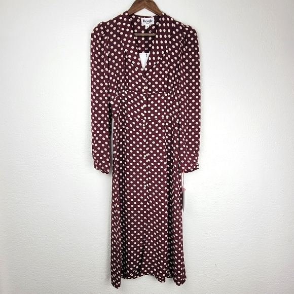 Rouje Dresses Nwt Rouje Clementine Maroon And White Polka Dot Midi